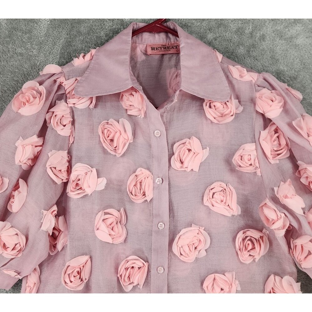 The Retreat Collection Shirt Womens Large Pink Floral Button Up Short Sleeve - Picture 6 of 9